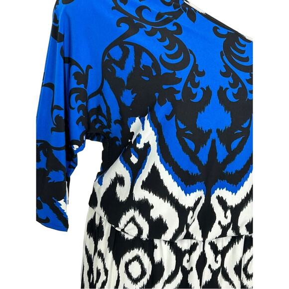 Tibi Jasmine One Shoulder Dress Black Ivory Multi Size Small Statement Sleeve - Picture 13 of 16